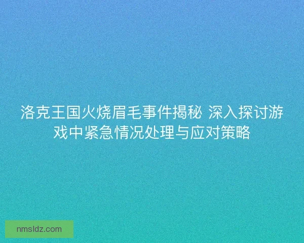 洛克王国火烧眉毛事件揭秘 深入探讨游戏中紧急情况处理与应对策略