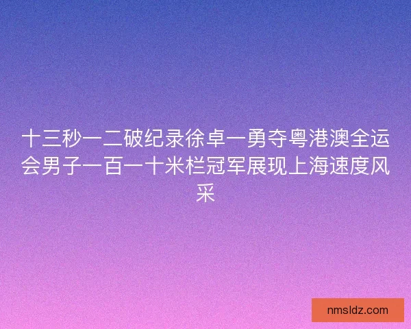 十三秒一二破纪录徐卓一勇夺粤港澳全运会男子一百一十米栏冠军展现上海速度风采
